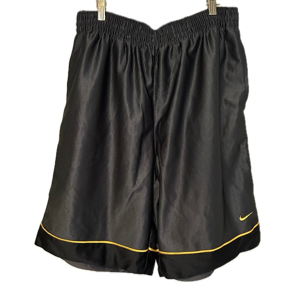 VTG 90s Nike Gay Label Basketball Silky Shorts Gray/Black/Yellow. Men's Size L - Picture 8 of 11